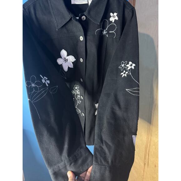 Black Jeans Jacket with Embroidery Size XL - Picture 3 of 5